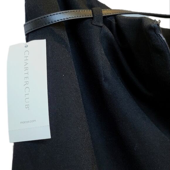 VTG Charter Club Pencil Skirt Sz 10 Skinny Belt Black Zip Slit Career Retro NEW - Picture 10 of 13